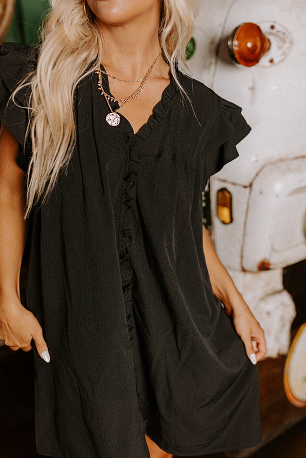 Sophisticated Short Sleeve Black Dress - Perfect for Day to Night Transitions - Detail View 7 Sophisticated Short Sleeve Black Dress - Perfect for Day to Night Transitions - Detail View 7