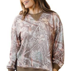 Women's Camo Print Pullover – Long Sleeve Casual Sweatshirt - Main View