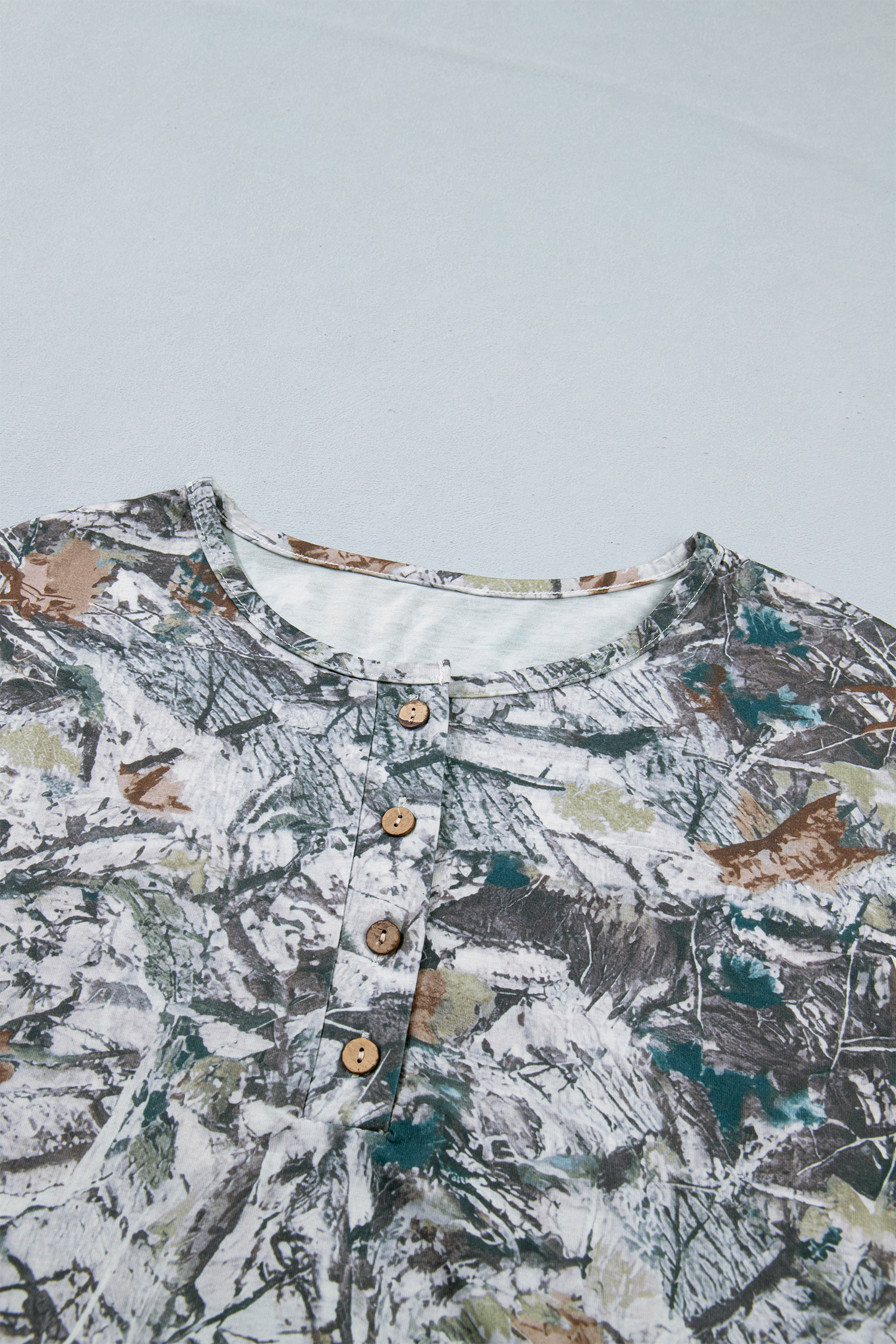Western Style Abstract Woodland Tunic – Gray Henley Shirt for Daily Summer Wear - Detail View 8 Western Style Abstract Woodland Tunic – Gray Henley Shirt for Daily Summer Wear - Detail View 8
