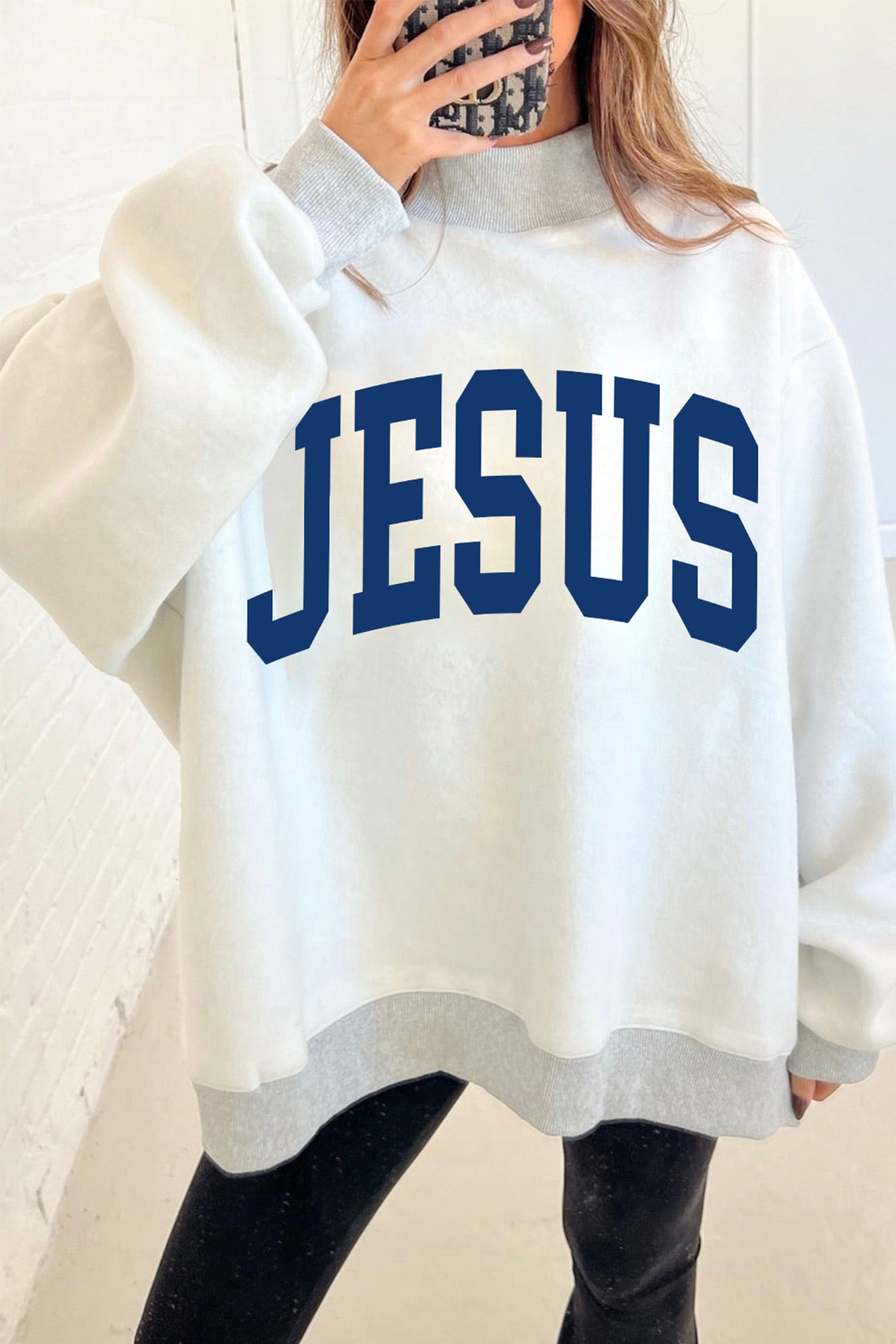 Casual High Neck Pullover, Light Grey Long Sleeve Sweatshirt - Detail View 8 Casual High Neck Pullover, Light Grey Long Sleeve Sweatshirt - Detail View 8