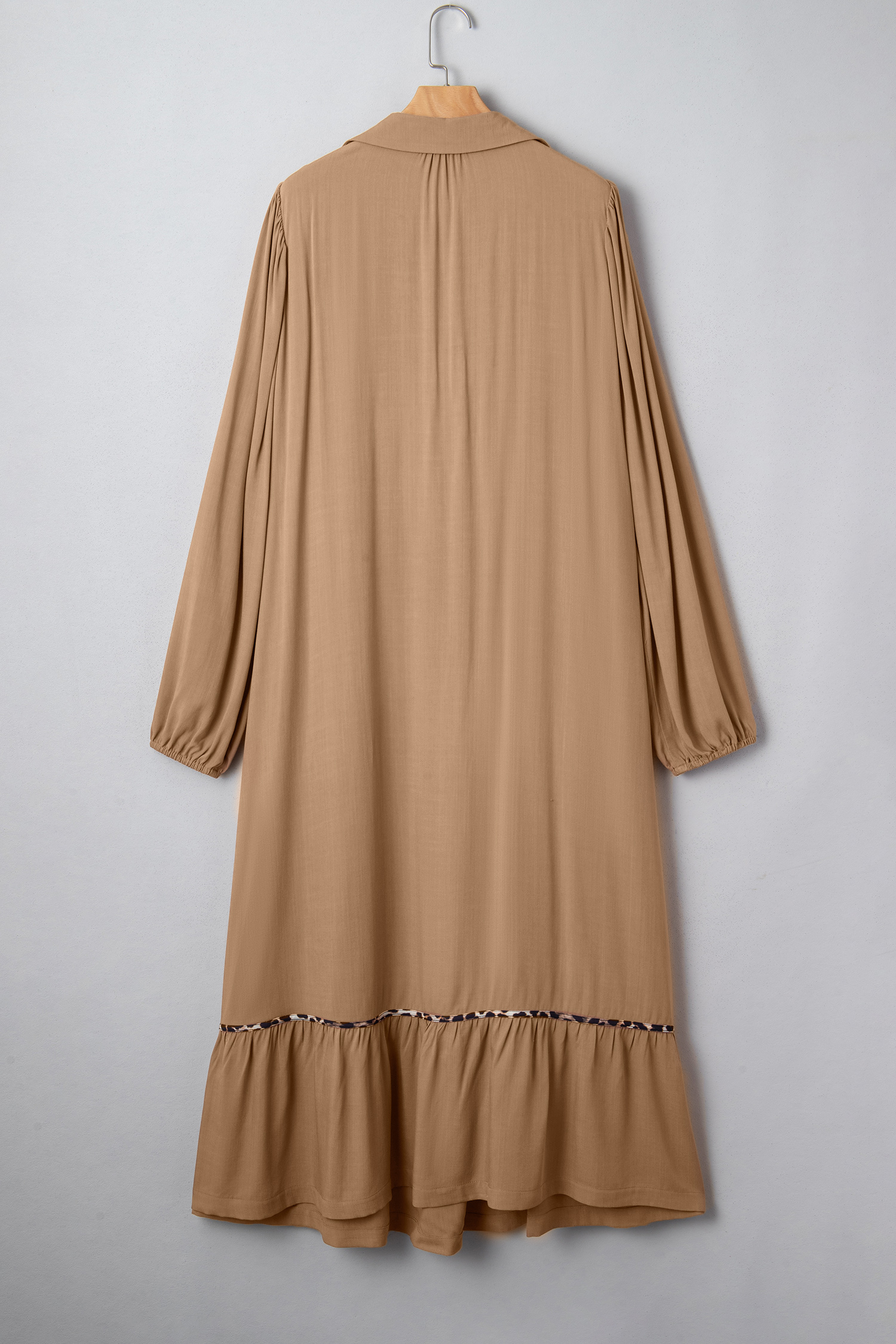 Plus Size Long Dress for Women – Chestnut V Neck with Leopard Piping for Daily Wear - Detail View 5 Plus Size Long Dress for Women – Chestnut V Neck with Leopard Piping for Daily Wear - Detail View 5