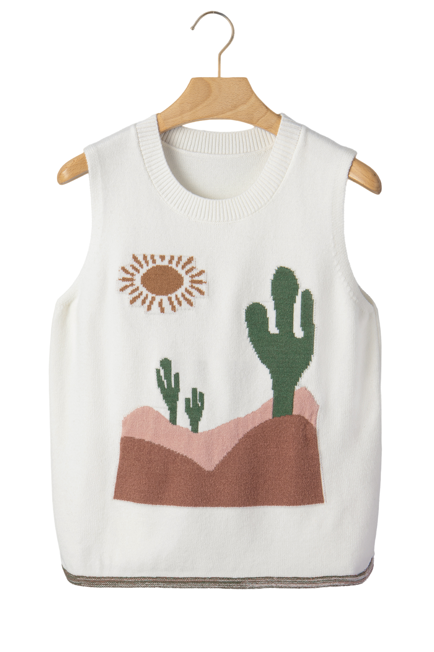 Unique Multicolour Cactus Sweater Vest for Women – Western Inspired Sleeveless Knit Top, Great Gift Idea - Detail View 12 Unique Multicolour Cactus Sweater Vest for Women – Western Inspired Sleeveless Knit Top, Great Gift Idea - Detail View 12