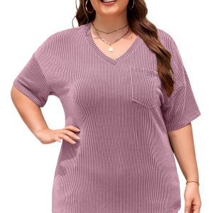 Women's Valerian V-Neck Dropped Shoulder Plus T-Shirt – Casual Summer Essential - Main View