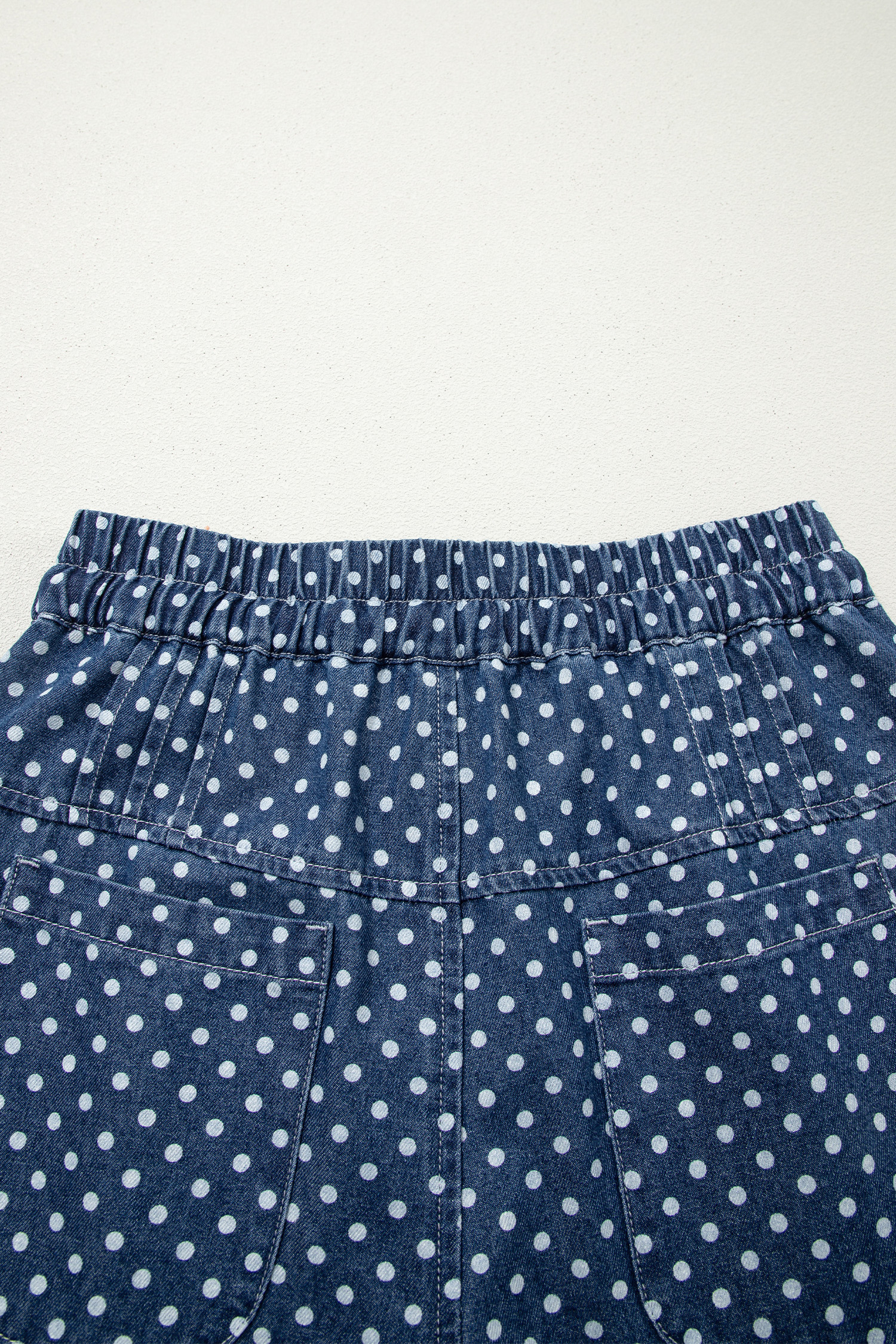 Women's Sky Blue Polka Dot Wide Leg Jeans – High Waist Denim Pants with Drawstring Detail - Detail View 10 Women's Sky Blue Polka Dot Wide Leg Jeans – High Waist Denim Pants with Drawstring Detail - Detail View 10