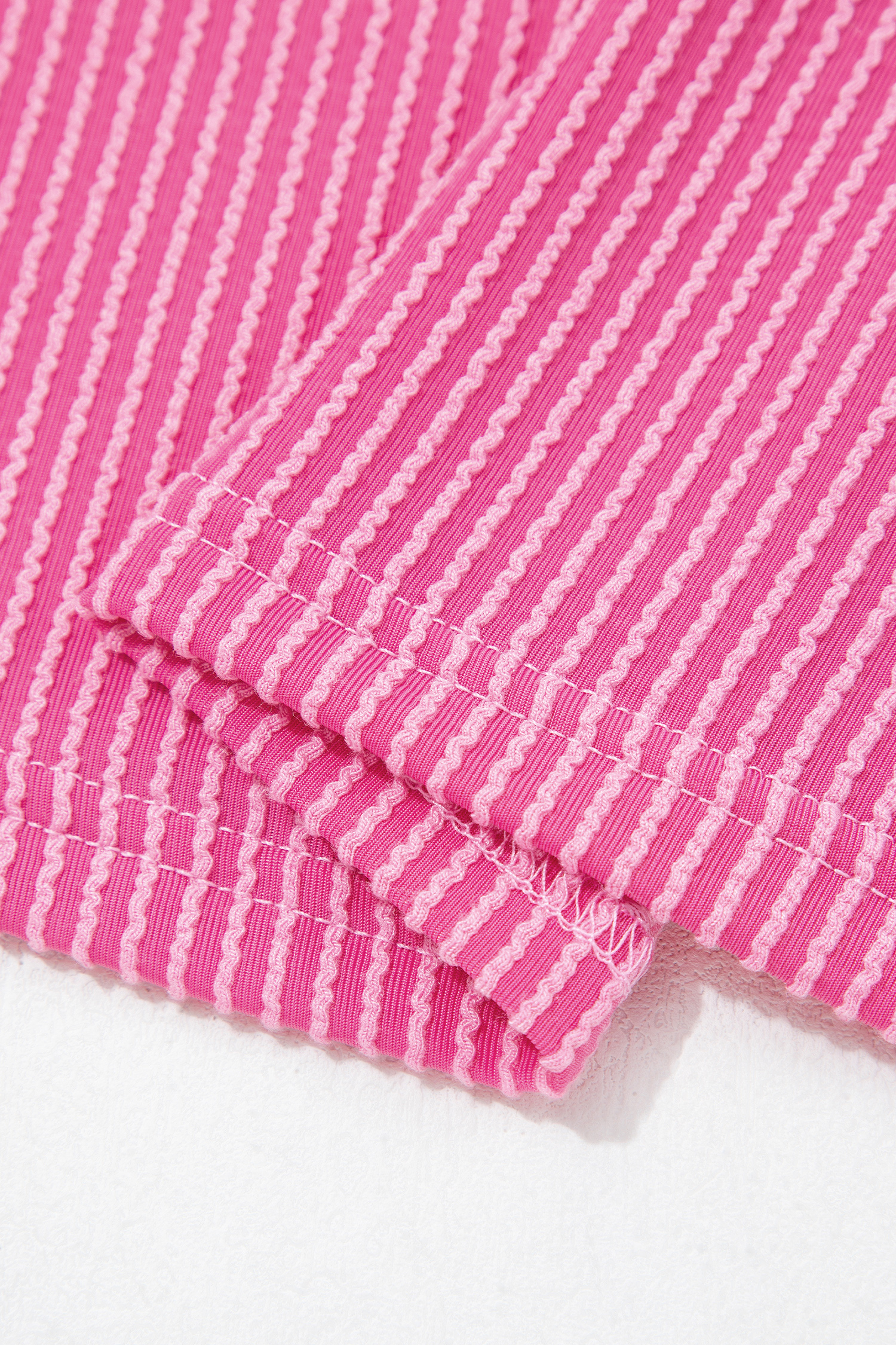 Women's Sachet Pink Ribbed Short Set – Leopard Print Trim, Short Sleeve Casual Outfit for Daily Wear - Detail View 10 Women's Sachet Pink Ribbed Short Set – Leopard Print Trim, Short Sleeve Casual Outfit for Daily Wear - Detail View 10