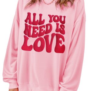 Women's Pink 'All You Need Is Love' Valentine's Slogan Graphic Sweatshirt - Main View