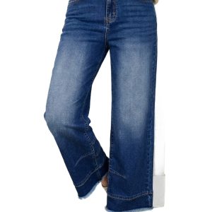 Women's High Waist Barrel Jeans – Raw Hem Denim, Casual Blue - Main View
