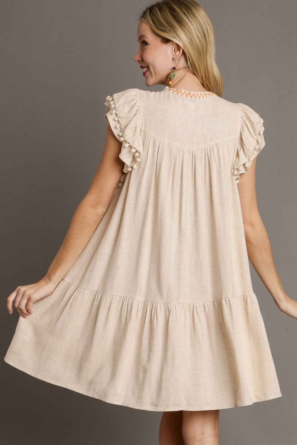 Chic and Elegant Floral Embroidered V Neck Dress - Jet Stream Color - Detail View 2 Chic and Elegant Floral Embroidered V Neck Dress - Jet Stream Color - Detail View 2