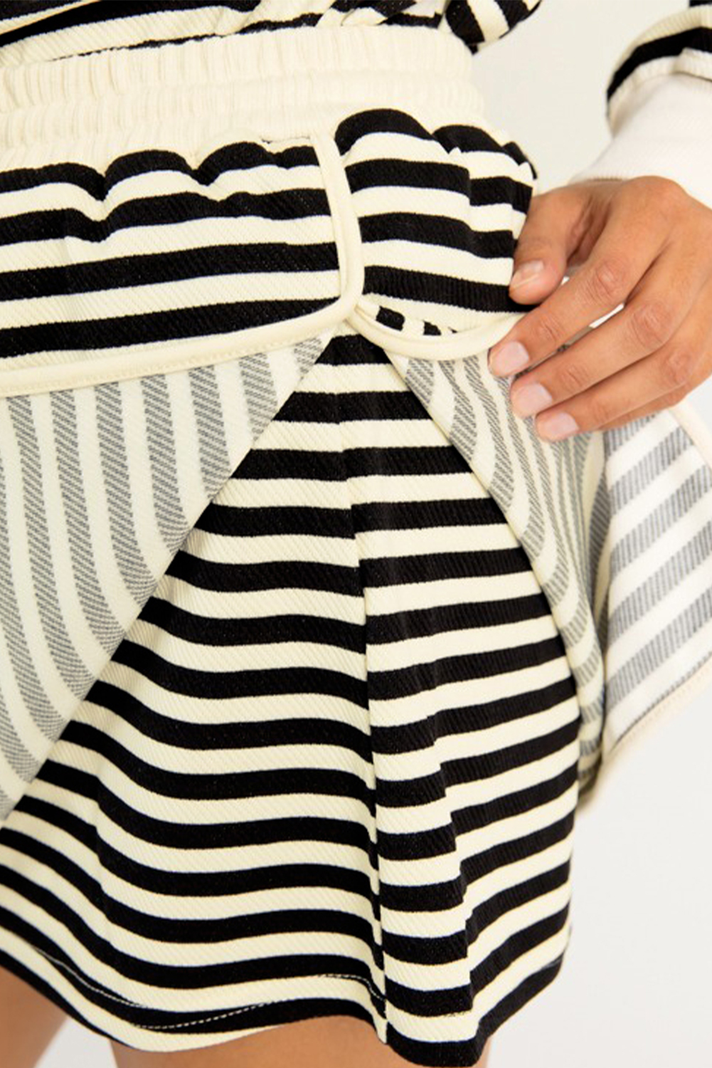 Women's Fall Black Stripe Textured Top and Skirt Set for Daily Wear - Detail View 6 Women's Fall Black Stripe Textured Top and Skirt Set for Daily Wear - Detail View 6