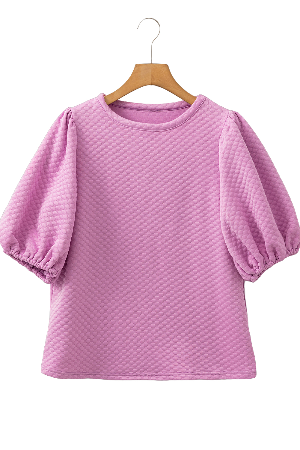 Women's Blouse, Phalaenopsis Color, Textured Fabric, Puff Sleeves, O Neck, Casual, Elegant, Summer Wear, Daily Wear, Classy Style, Shift Silhouette, Easy Fit, Tops, Blouses & Shirts - Detail View 16 Women's Blouse, Phalaenopsis Color, Textured Fabric, Puff Sleeves, O Neck, Casual, Elegant, Summer Wear, Daily Wear, Classy Style, Shift Silhouette, Easy Fit, Tops, Blouses & Shirts - Detail View 16