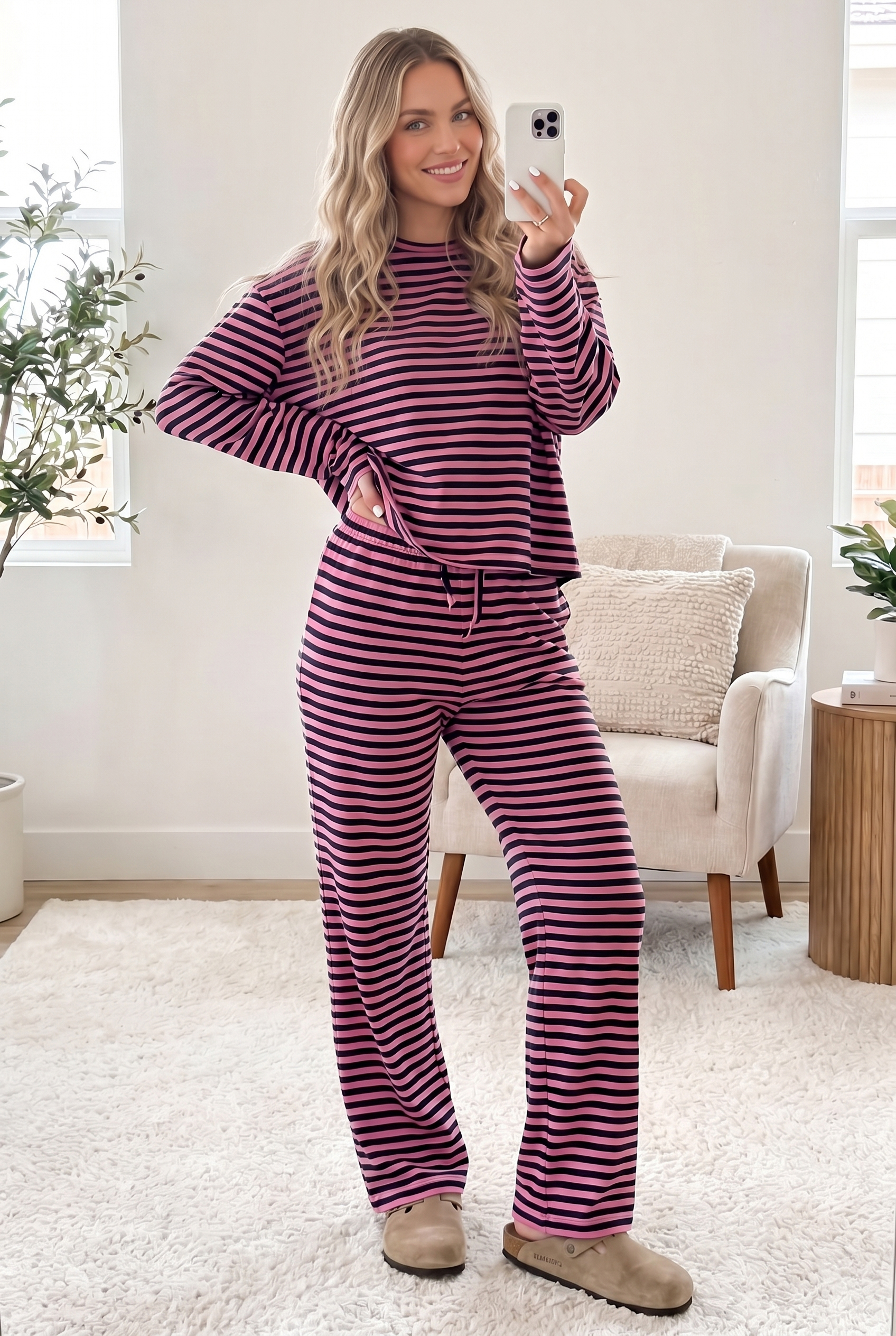 Cotton Blend Women's Lounge Set, Soft Drawstring Pant - Detail View 3 Cotton Blend Women's Lounge Set, Soft Drawstring Pant - Detail View 3