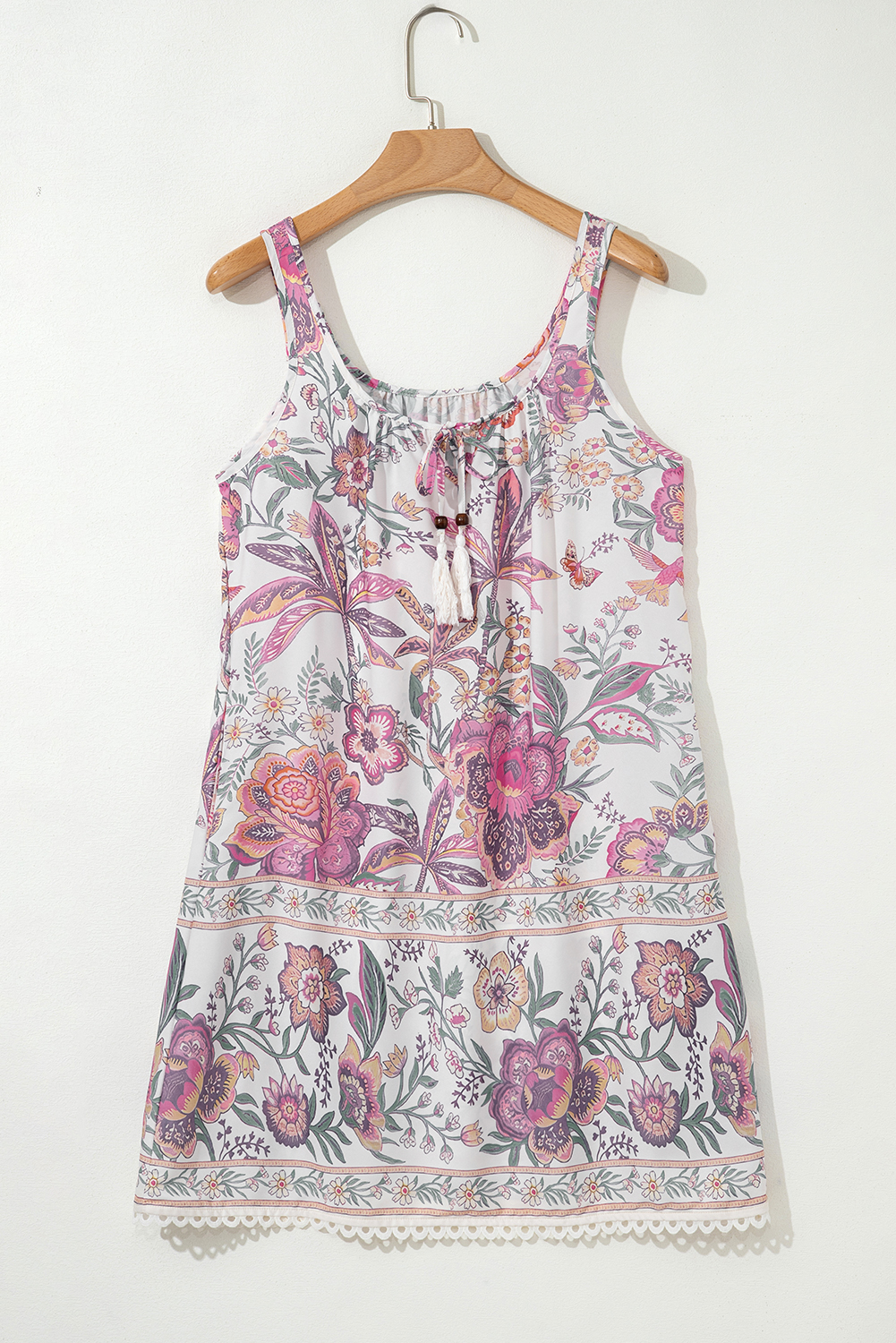 Bohemian Style Sleeveless Mini Dress with Vibrant Floral Print and U Neck Design - Detail View 6 Bohemian Style Sleeveless Mini Dress with Vibrant Floral Print and U Neck Design - Detail View 6
