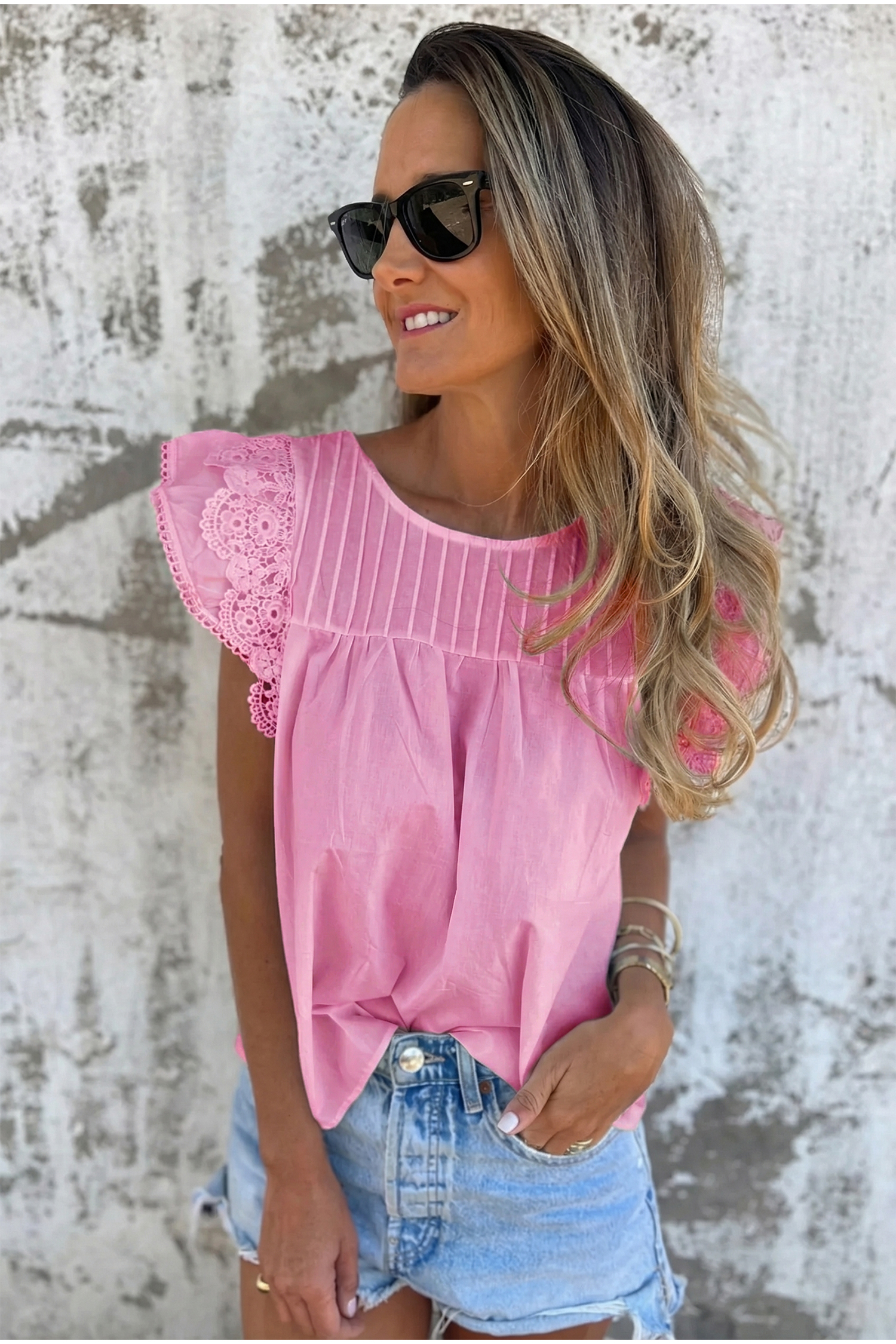 Women's Cotton Lyocell Shift Blouse - Breathable Short Sleeve Ruffle Top for Daily Wear - Detail View 8 Women's Cotton Lyocell Shift Blouse - Breathable Short Sleeve Ruffle Top for Daily Wear - Detail View 8