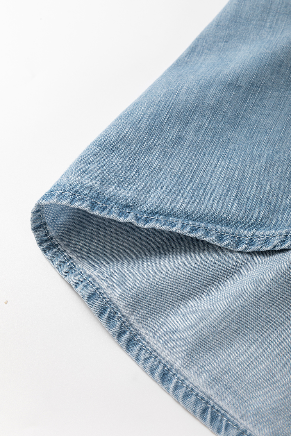 Women's Dusk Blue Folded Short Sleeve Denim Shirt with Patched Pocket - Detail View 13 Women's Dusk Blue Folded Short Sleeve Denim Shirt with Patched Pocket - Detail View 13
