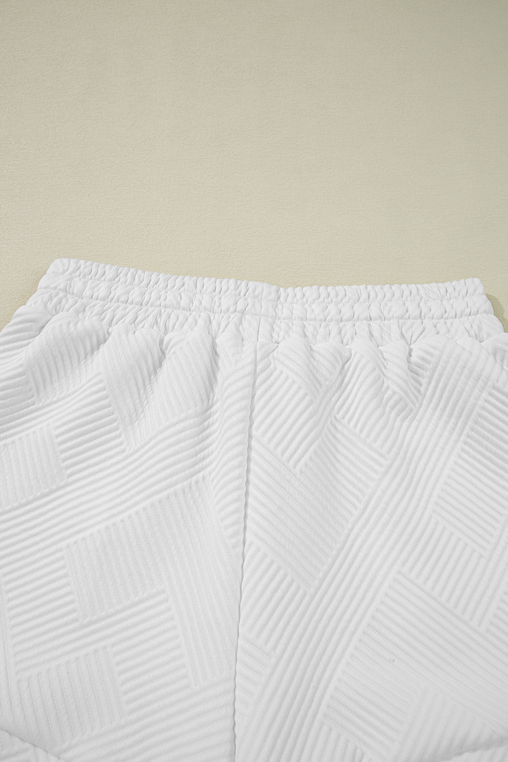Women's White Textured Half Zip Tank Top and Drawstring Shorts Set - Detail View 13 Women's White Textured Half Zip Tank Top and Drawstring Shorts Set - Detail View 13