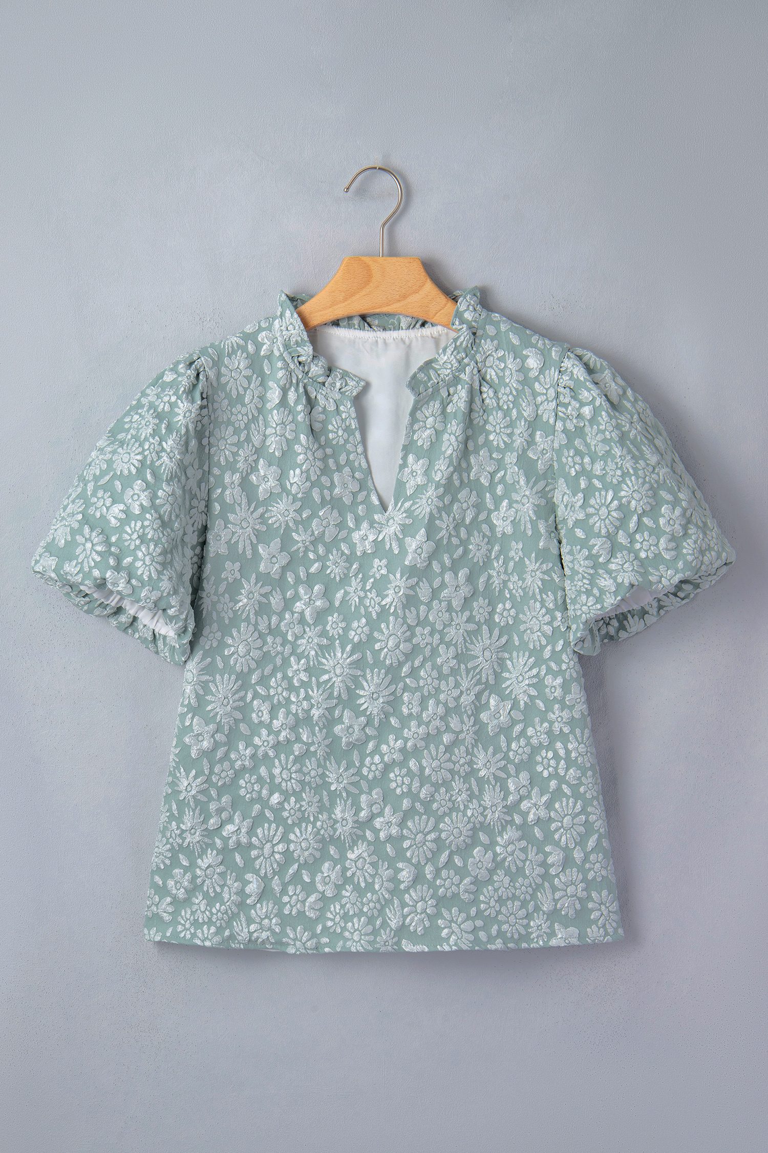 Western Style Floral Puff Sleeve Blouse for Women - Short Sleeve Textured Summer Vacation Top - Detail View 5 Western Style Floral Puff Sleeve Blouse for Women - Short Sleeve Textured Summer Vacation Top - Detail View 5