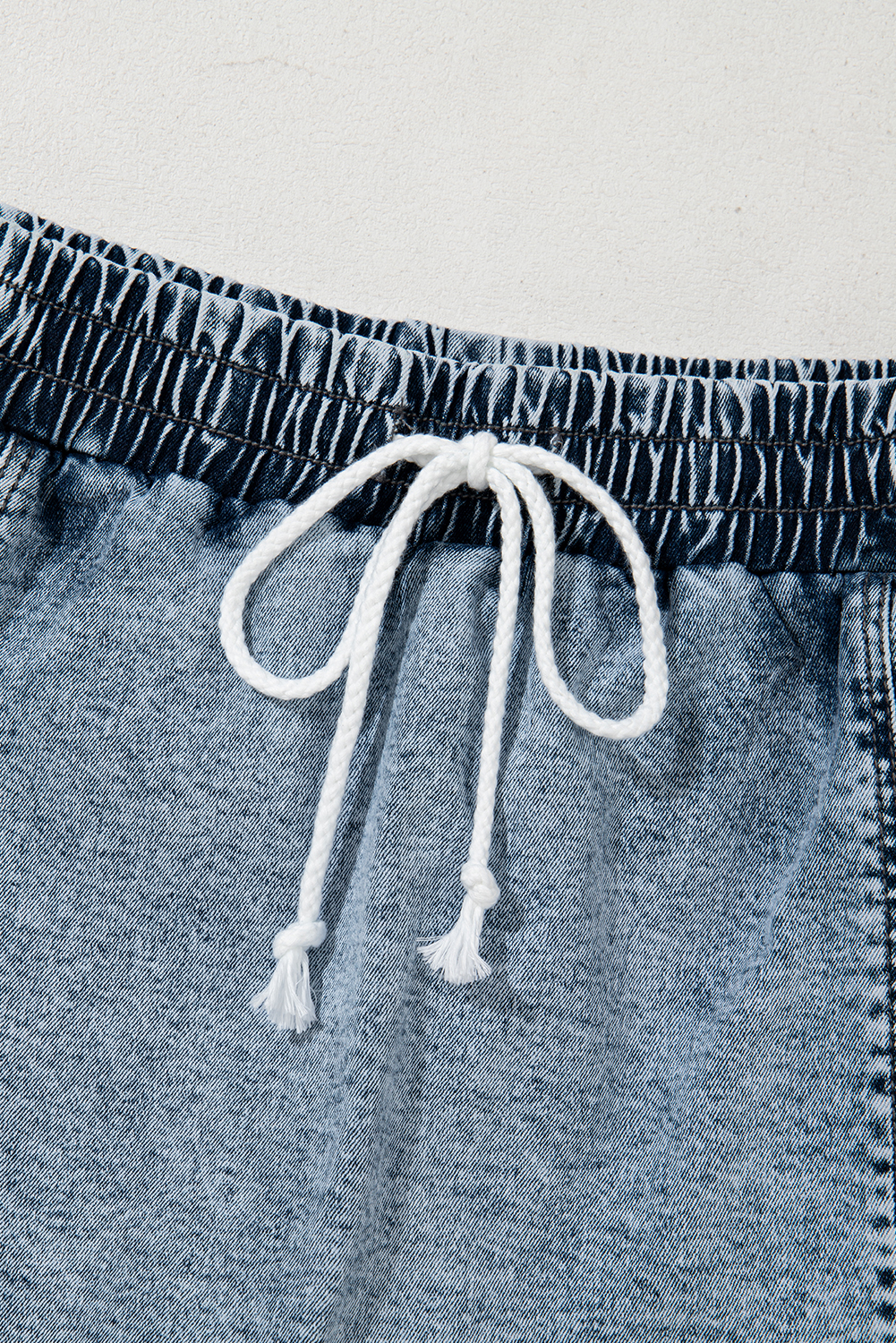 Casual Dusk Blue Denim Shorts - Adjustable Drawstring & Side Pockets - Detail View 10 Casual Dusk Blue Denim Shorts - Adjustable Drawstring & Side Pockets - Detail View 10