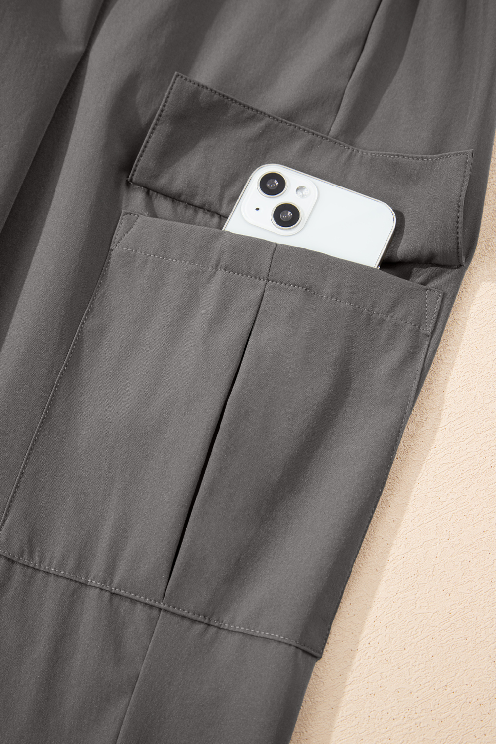 Chic Medium Grey High Waist Jogger Pants with Pockets – Essential Casual Wear for Women - Detail View 9 Chic Medium Grey High Waist Jogger Pants with Pockets – Essential Casual Wear for Women - Detail View 9