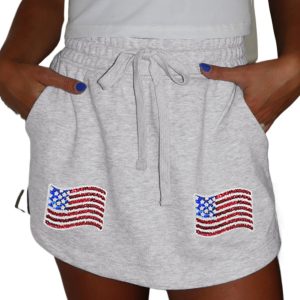 Women's Light Grey American Flag Patched Lace-Up High Waist Skort - Main View