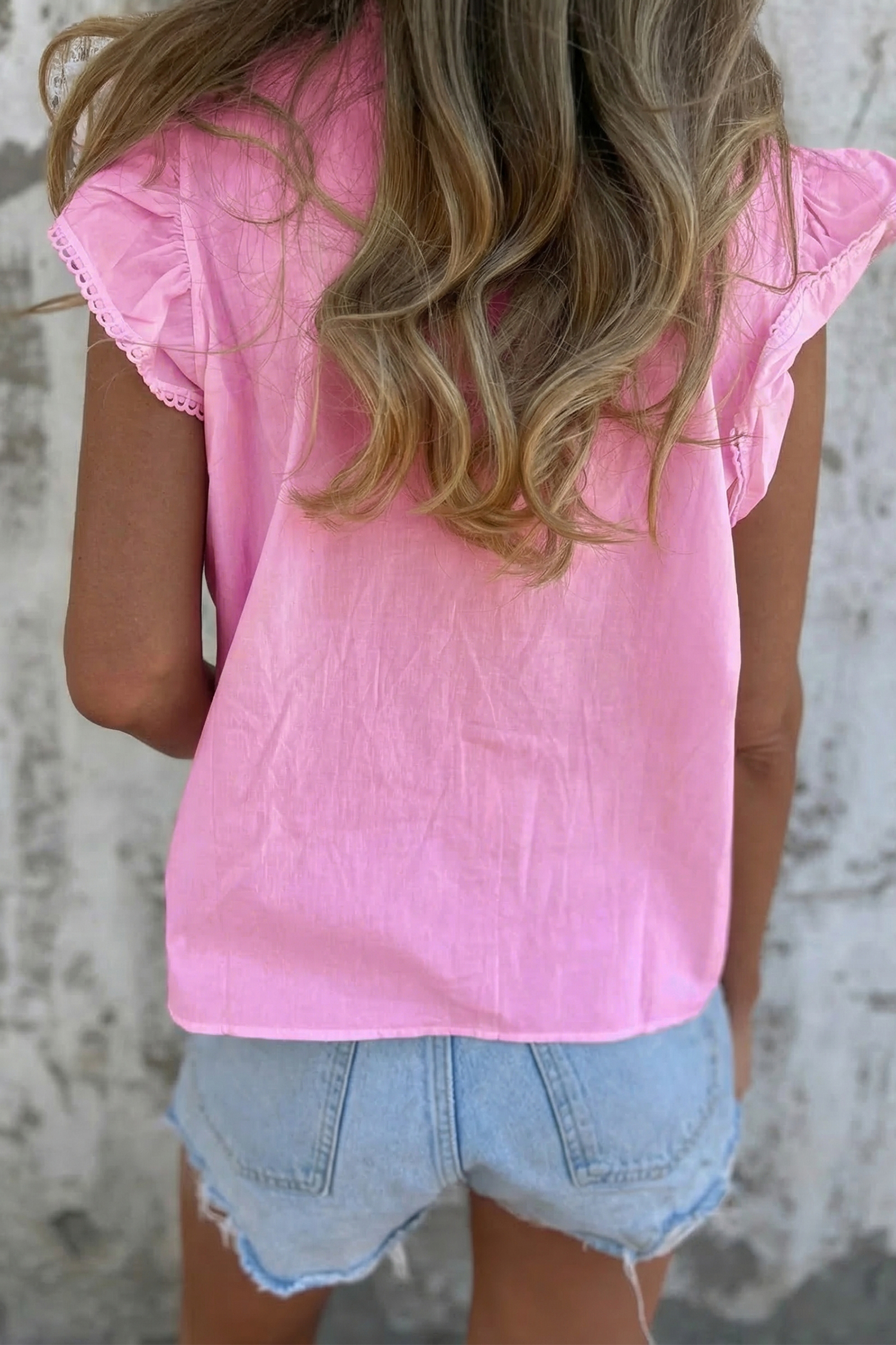 Women's Cotton Lyocell Shift Blouse - Breathable Short Sleeve Ruffle Top for Daily Wear - Detail View 2 Women's Cotton Lyocell Shift Blouse - Breathable Short Sleeve Ruffle Top for Daily Wear - Detail View 2
