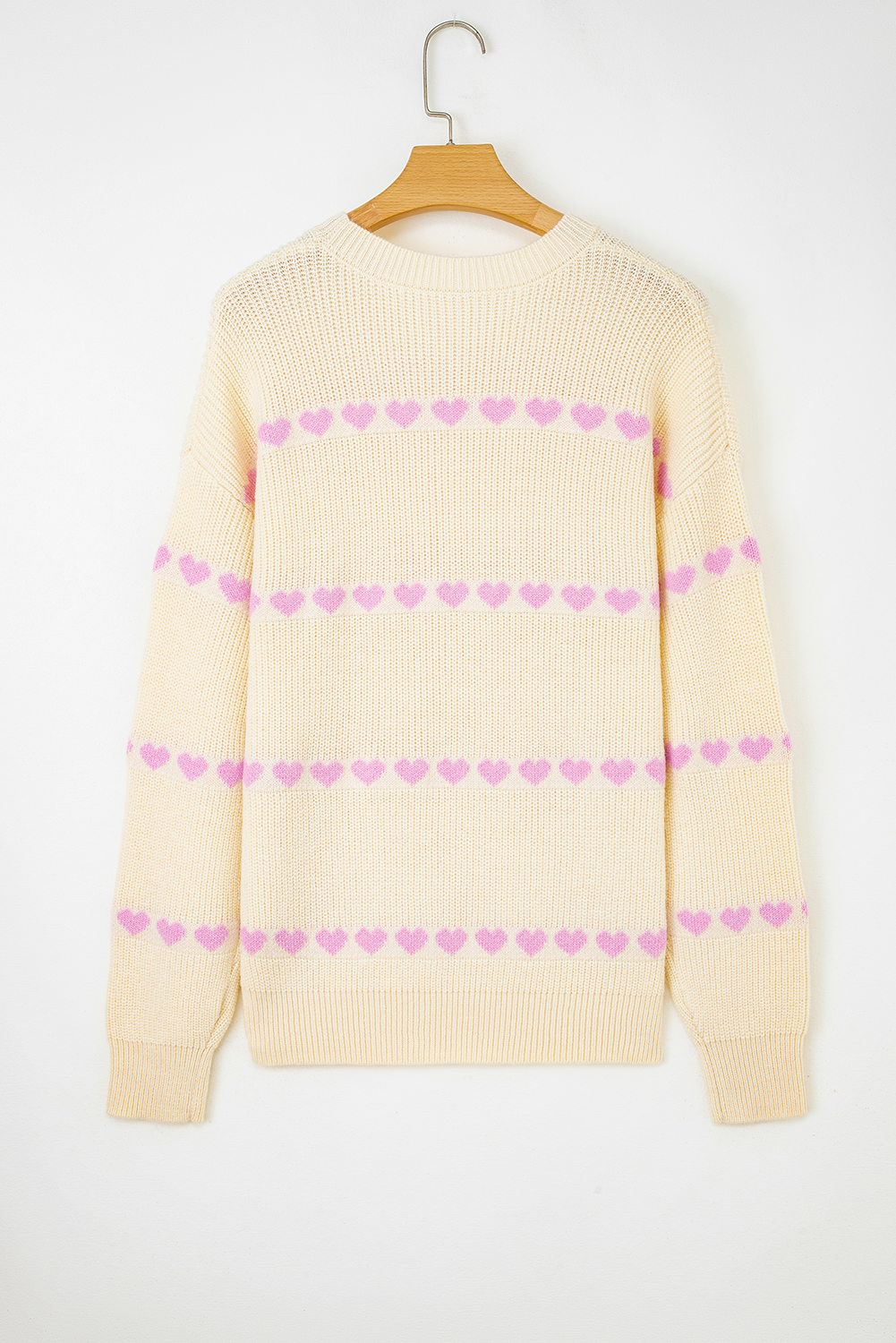 Women's Pink Heart Ribbed Knit Sweater for Daily Wear - Detail View 7 Women's Pink Heart Ribbed Knit Sweater for Daily Wear - Detail View 7