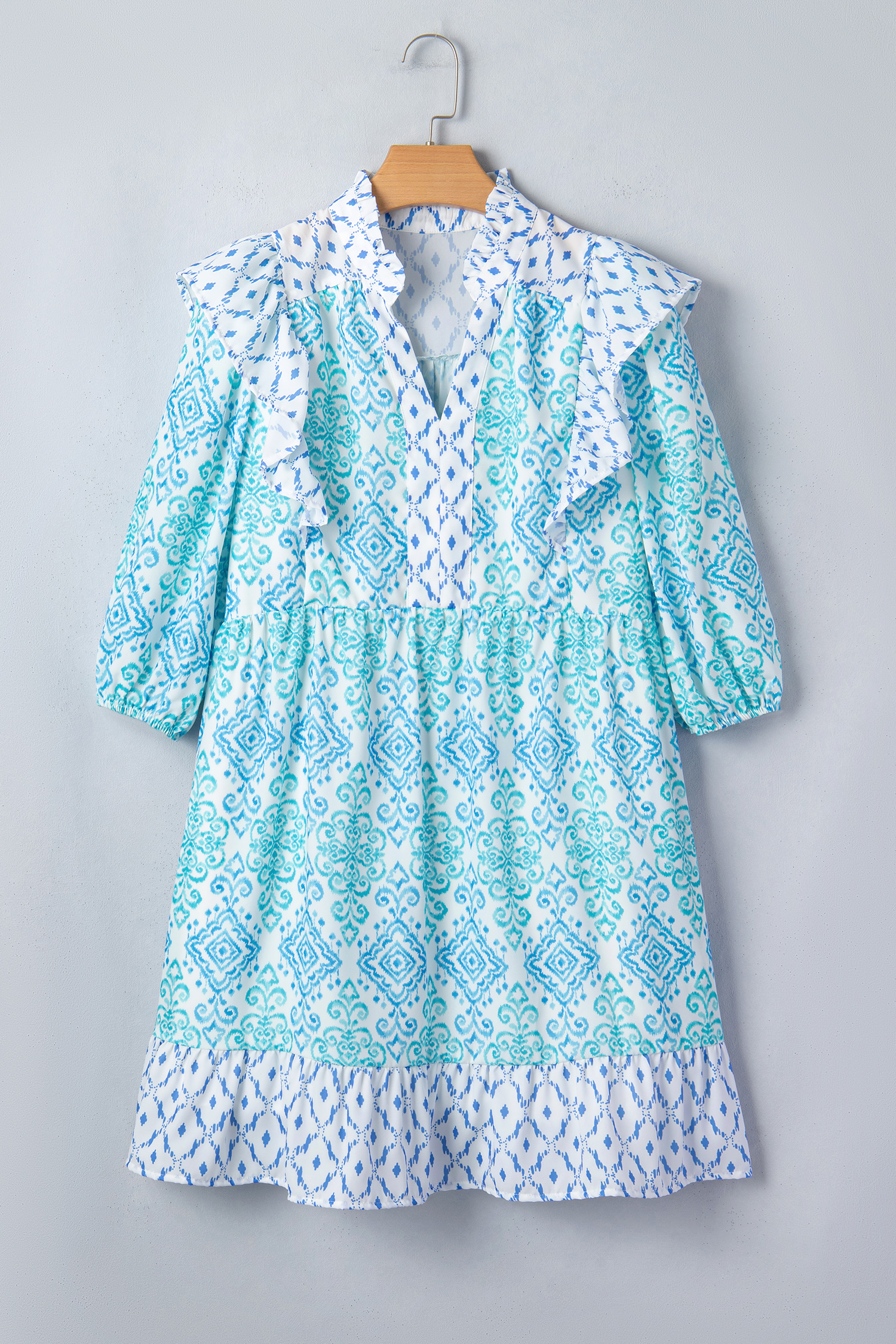 Floral Patchwork Mini Dress for Women – Boho Puff Sleeve Style - Detail View 5 Floral Patchwork Mini Dress for Women – Boho Puff Sleeve Style - Detail View 5