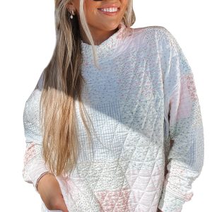 Women's Floral Quilted Lounge Set, Mock Neck Top and Shorts - Main View
