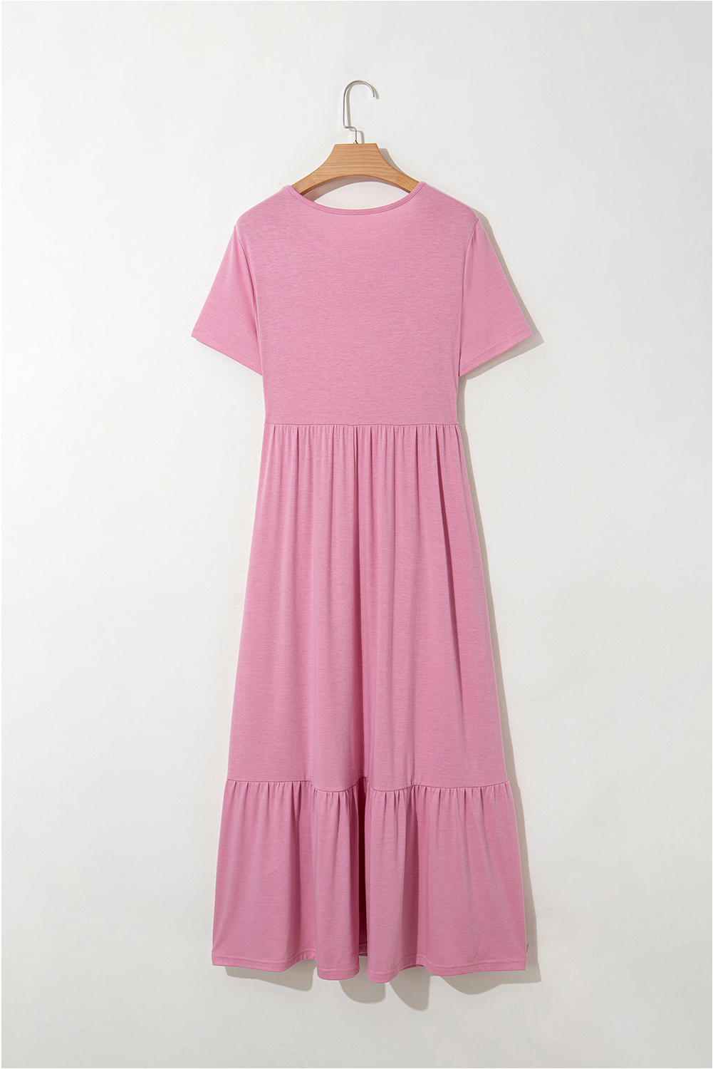 Chic and Casual Pink T-Shirt Style Maxi Dress with Side Pockets - Detail View 10 Chic and Casual Pink T-Shirt Style Maxi Dress with Side Pockets - Detail View 10