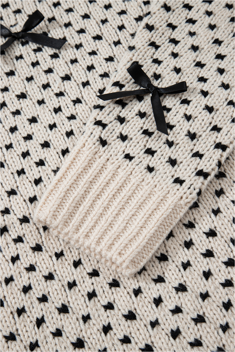 Women's Sweater, Beige Sweater, Bow Decor, Color Contrast, Ribbed Edge, Crew Neck, Long Sleeve, Casual Style, Daily Wear, Fall Fashion, Autumn Clothing, Floral Pattern, Shift Silhouette - Detail View 12 Women's Sweater, Beige Sweater, Bow Decor, Color Contrast, Ribbed Edge, Crew Neck, Long Sleeve, Casual Style, Daily Wear, Fall Fashion, Autumn Clothing, Floral Pattern, Shift Silhouette - Detail View 12