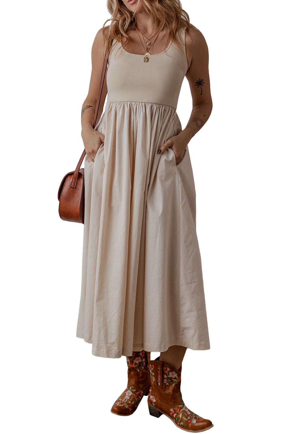 Flattering Fit and Flare Sleeveless Long Dress with Side Pockets - Casual Summer Style - Detail View 14 Flattering Fit and Flare Sleeveless Long Dress with Side Pockets - Casual Summer Style - Detail View 14
