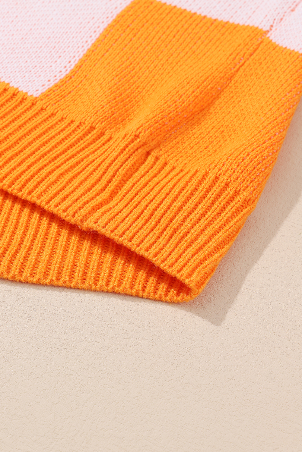 Women's Orange Checkered Bishop Sleeve Sweater – Cozy Casual Style for Fall Days - Detail View 10 Women's Orange Checkered Bishop Sleeve Sweater – Cozy Casual Style for Fall Days - Detail View 10