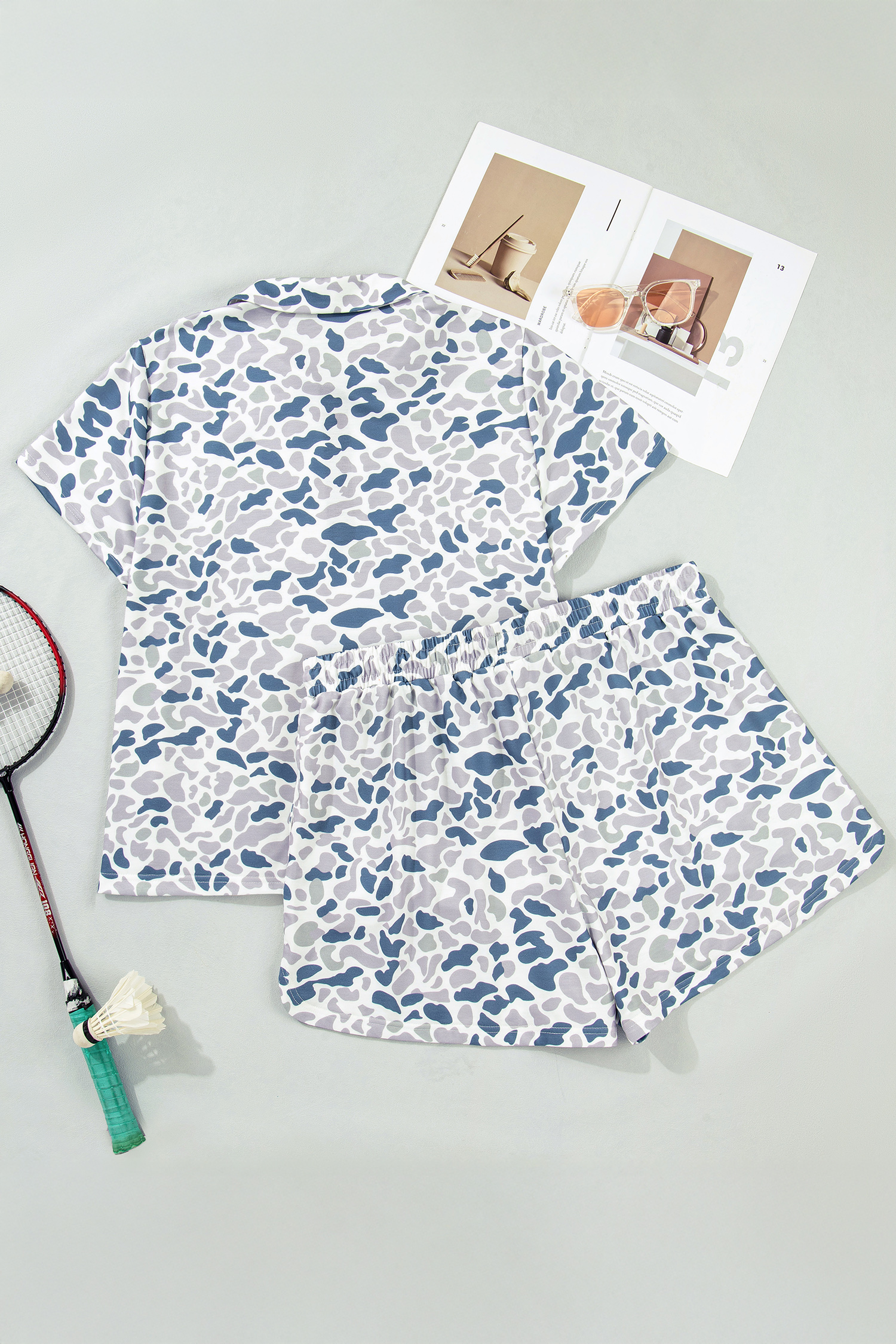 Casual Camo Matching Set for Women – Short Sleeve Zip Up Top and High Waist Shorts, Summer Daily Outfit - Detail View 14 Casual Camo Matching Set for Women – Short Sleeve Zip Up Top and High Waist Shorts, Summer Daily Outfit - Detail View 14