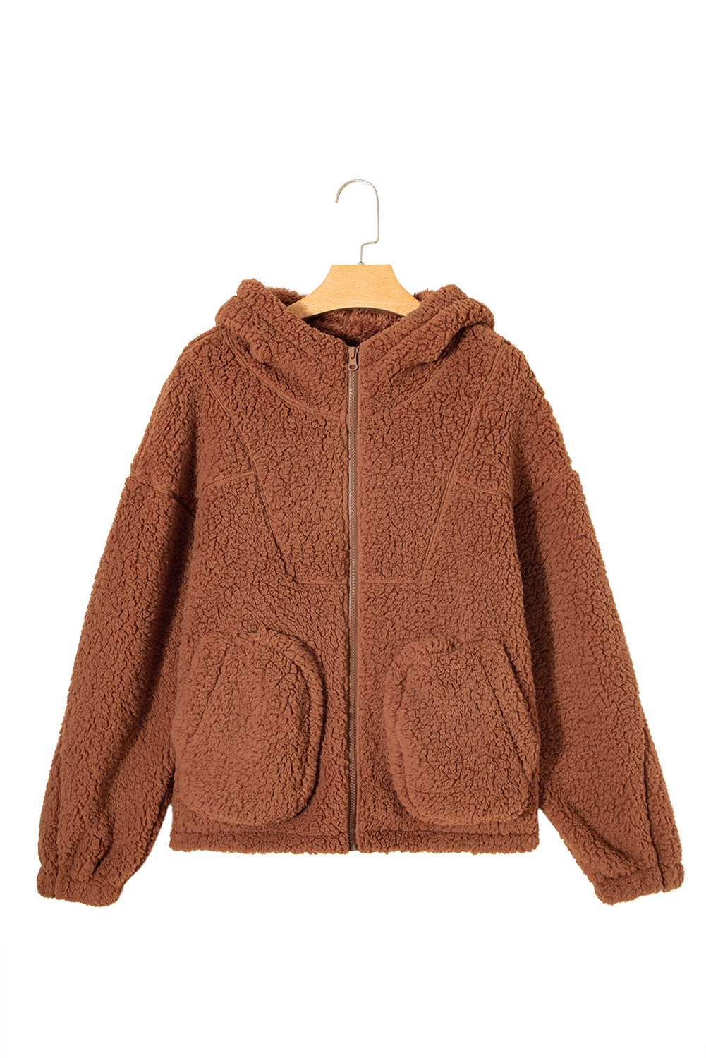 Women's Straw Yellow Sherpa Zip Hoodie Jacket for Daily Wear - Detail View 10 Women's Straw Yellow Sherpa Zip Hoodie Jacket for Daily Wear - Detail View 10