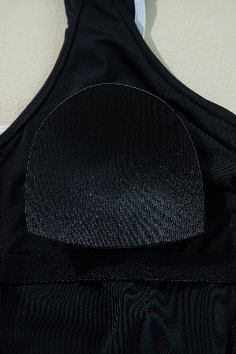 Women's Elegant Black Color Contrast Ruffled Wrap V Neck One-Piece Swimsuit - Detail View 21 Women's Elegant Black Color Contrast Ruffled Wrap V Neck One-Piece Swimsuit - Detail View 21