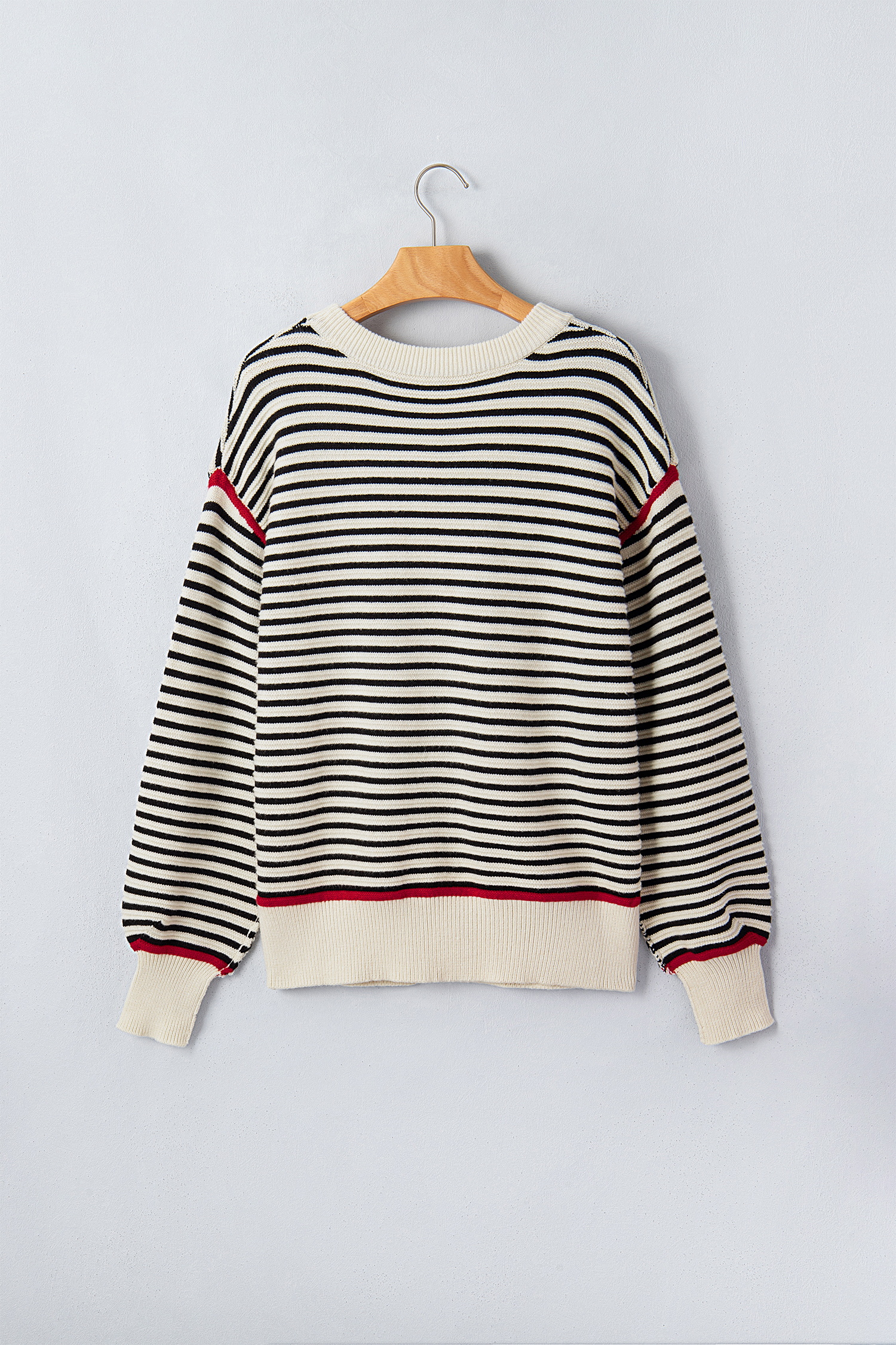 Soft Striped Crewneck Pullover, Relaxed Drop Shoulder Top - Detail View 8 Soft Striped Crewneck Pullover, Relaxed Drop Shoulder Top - Detail View 8