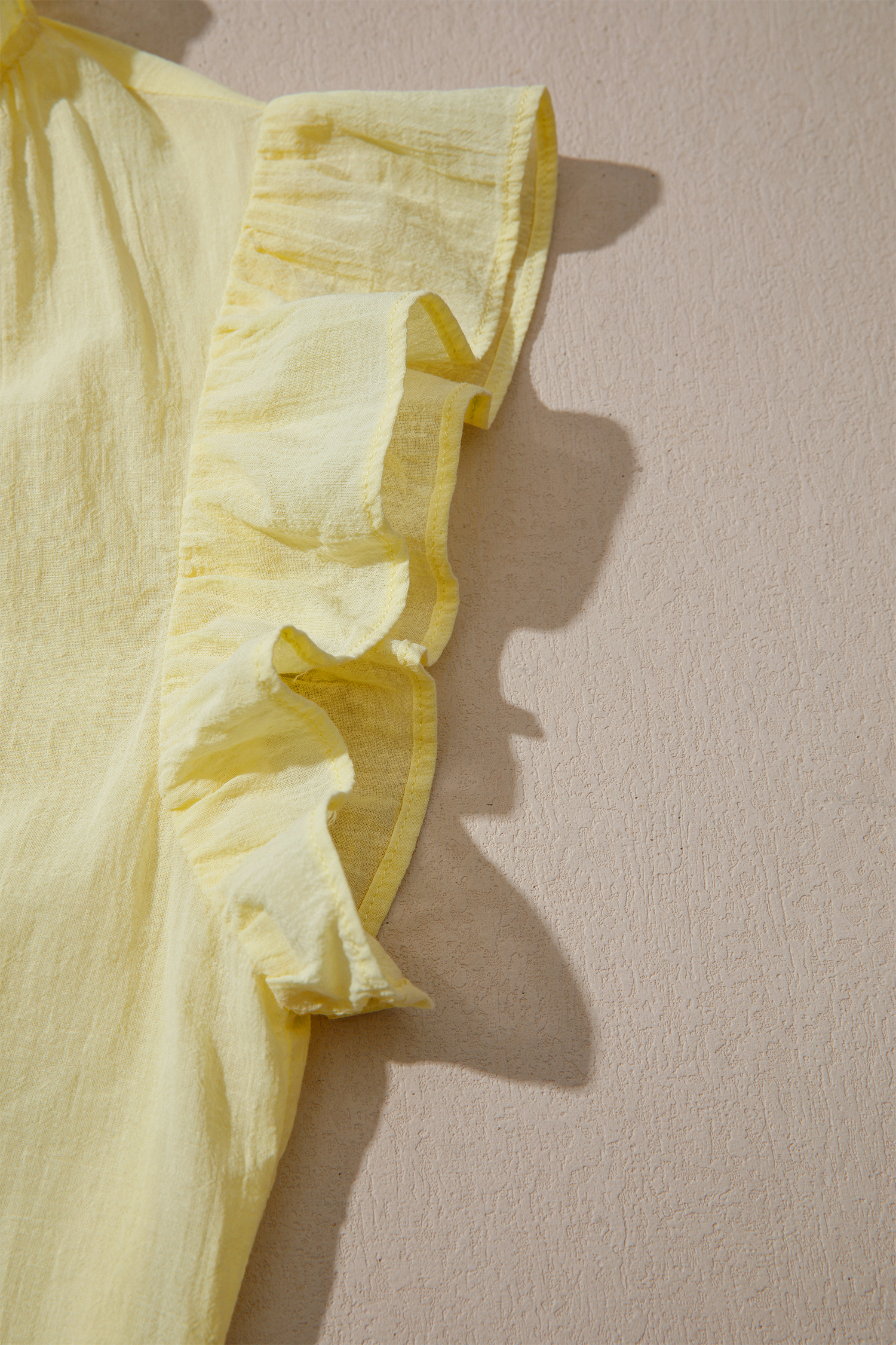 Women's Vanilla Yellow V Neck Top – Ruffle Trim Sleeveless - Detail View 7 Women's Vanilla Yellow V Neck Top – Ruffle Trim Sleeveless - Detail View 7