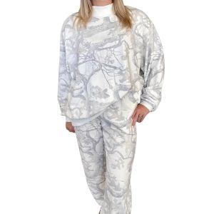 Women's Camo Loungewear Set, Casual Mock Neck Sweatsuit - Main View