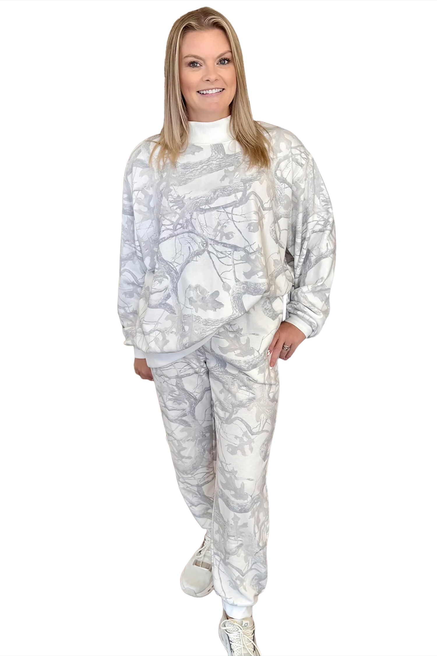 Women's Camo Loungewear Set, Casual Mock Neck Sweatsuit - Main View Women's Camo Loungewear Set, Casual Mock Neck Sweatsuit - Main View