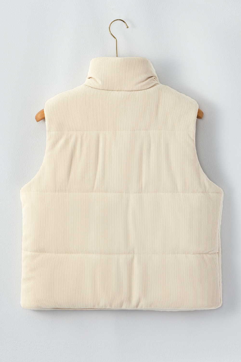 Casual Beige Corduroy Puffer Vest with Zipper for Women in Winter - Detail View 8 Casual Beige Corduroy Puffer Vest with Zipper for Women in Winter - Detail View 8