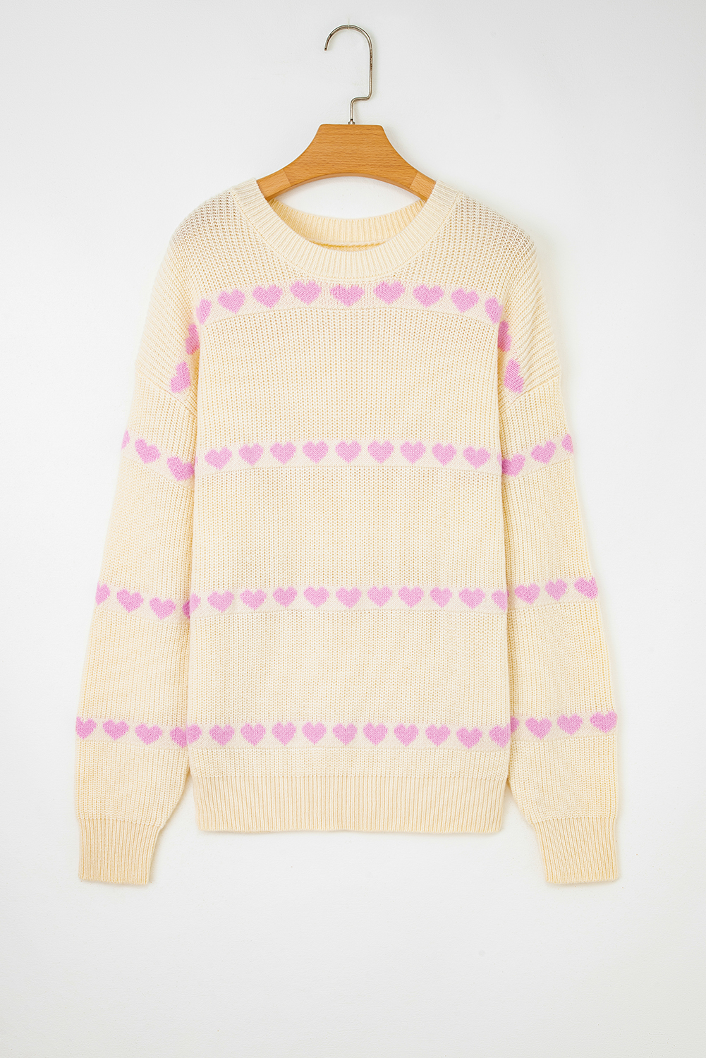 Women's Cozy Ribbed Knit Sweater with Heart Print for Fall - Detail View 6 Women's Cozy Ribbed Knit Sweater with Heart Print for Fall - Detail View 6
