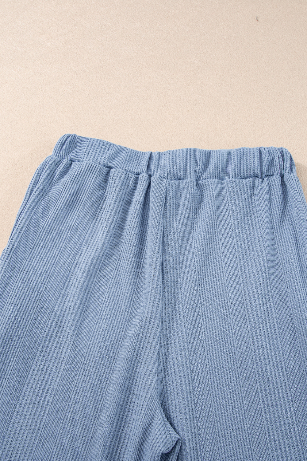 Women's Two-Piece Set, Beau Blue, Solid Color, Ribbed Texture, Ruffle Tank Top, Wide Leg Pants, Casual Loungewear, Summer Fashion, Sleeveless Top, High Waisted Pants, Daily Wear, Comfortable Style, Versatile Outfit - Detail View 16 Women's Two-Piece Set, Beau Blue, Solid Color, Ribbed Texture, Ruffle Tank Top, Wide Leg Pants, Casual Loungewear, Summer Fashion, Sleeveless Top, High Waisted Pants, Daily Wear, Comfortable Style, Versatile Outfit - Detail View 16