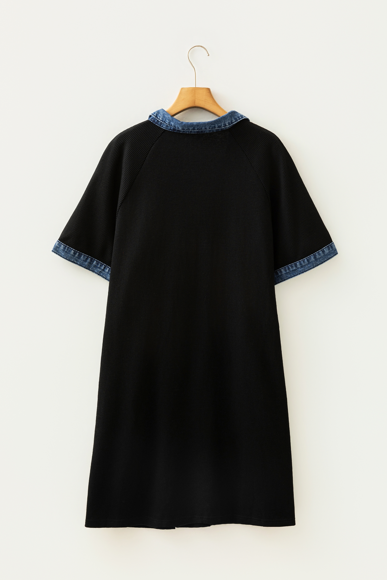 Women's Denim Collar Shift Dress – Short Sleeve Daily Wear - Detail View 3 Women's Denim Collar Shift Dress – Short Sleeve Daily Wear - Detail View 3