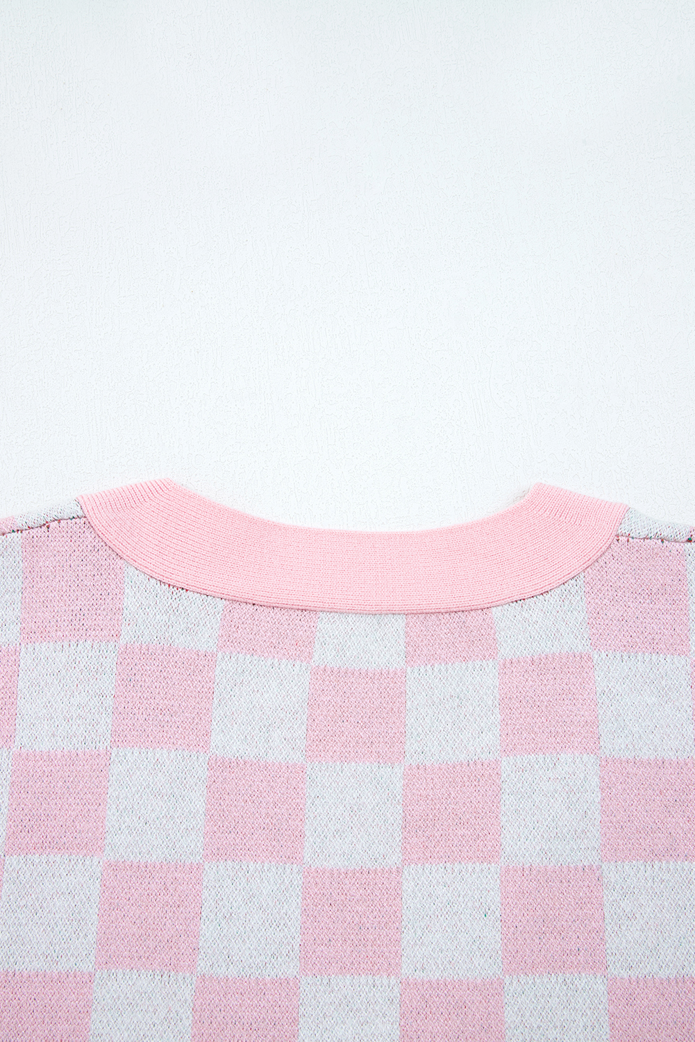 Women's Pink Checkered Christmas Tree Cardigan – Cozy V Neck Sweater for Festive Daily Wear - Detail View 7 Women's Pink Checkered Christmas Tree Cardigan – Cozy V Neck Sweater for Festive Daily Wear - Detail View 7