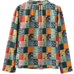 Women's Sky Blue Floral Half Placket Blouse – Casual V Neck Top for Daily Wear - Main View