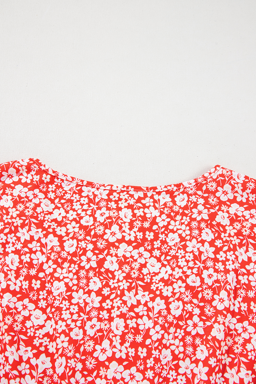 Elegant Babydoll Design Plus Size Blouse - Red Floral Print with Ruffle Sleeves - Detail View 10 Elegant Babydoll Design Plus Size Blouse - Red Floral Print with Ruffle Sleeves - Detail View 10