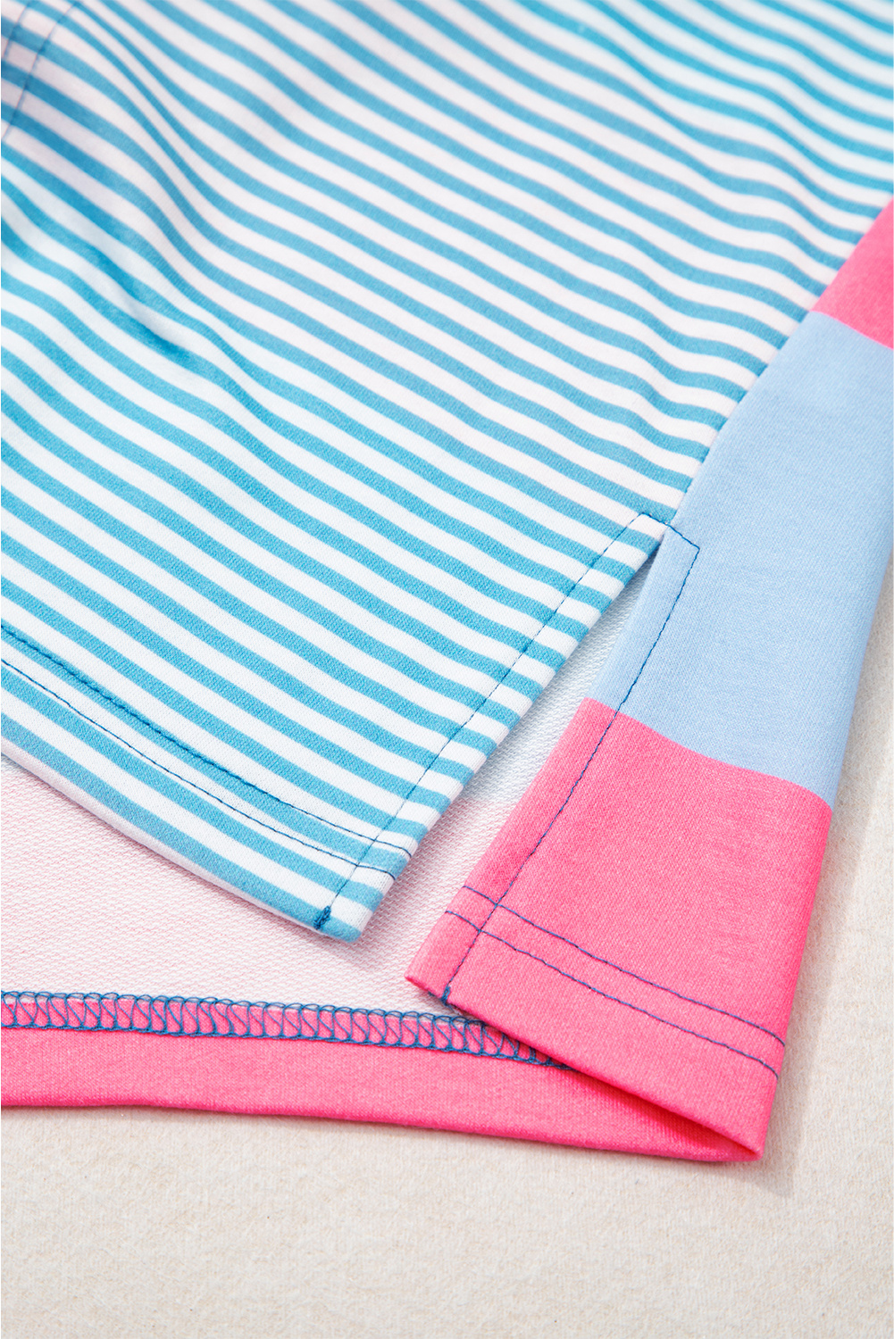 Plus Size Blue Stripe Colorblock Patchwork Zip-Up Pullover for Women - Detail View 9 Plus Size Blue Stripe Colorblock Patchwork Zip-Up Pullover for Women - Detail View 9