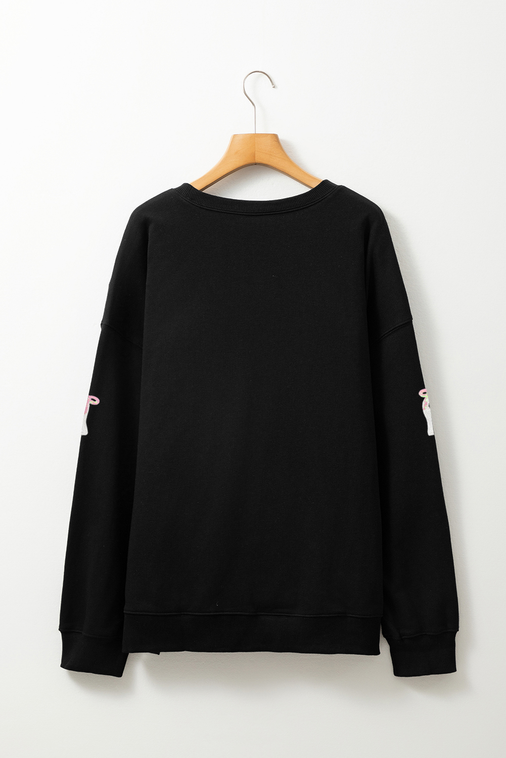 Women's Sweatshirt, Black Sequin, Ghost Graphic, Crew Neck, Halloween, Cute Bow Detail, Long Sleeve, Casual Style, Daily Wear, Comfortable, Spooky Fashion, Shift Silhouette - Detail View 8 Women's Sweatshirt, Black Sequin, Ghost Graphic, Crew Neck, Halloween, Cute Bow Detail, Long Sleeve, Casual Style, Daily Wear, Comfortable, Spooky Fashion, Shift Silhouette - Detail View 8