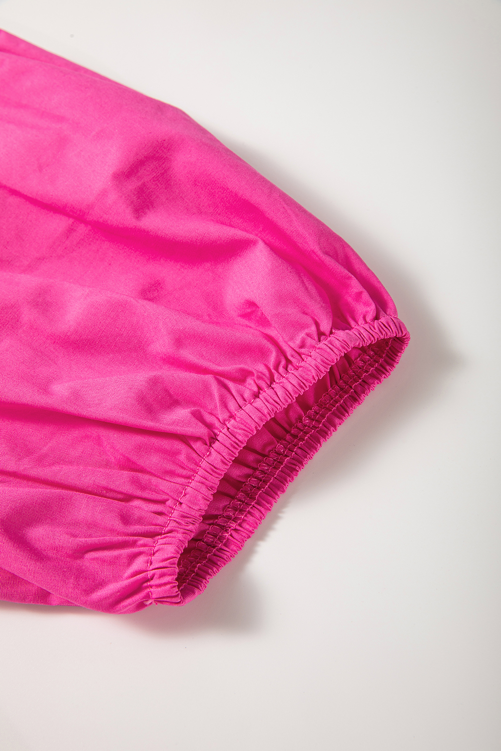 Bright Pink Puff Sleeve Tie Front High Waist Mini Dress for Women - Detail View 9 Bright Pink Puff Sleeve Tie Front High Waist Mini Dress for Women - Detail View 9