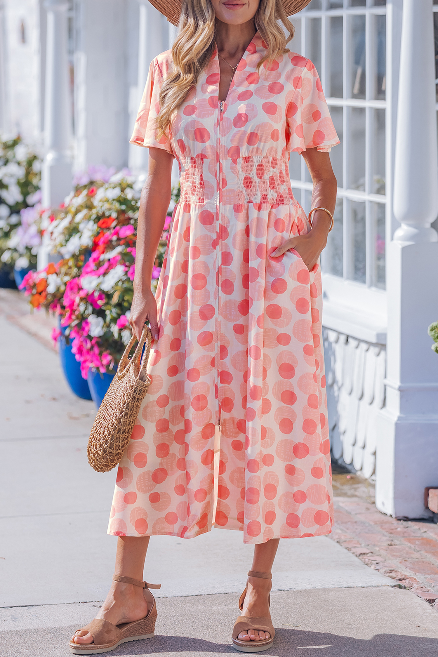 Elegant Women's Polka Dot Maxi Dress – Southern Belle Style High Waist Long Dress for Daily Wear - Detail View 12 Elegant Women's Polka Dot Maxi Dress – Southern Belle Style High Waist Long Dress for Daily Wear - Detail View 12