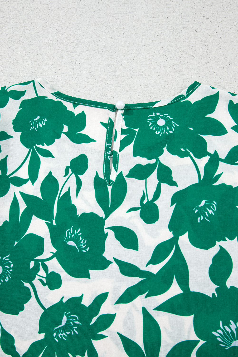 Loose Fit Round Neck Top for Women - Charming Green Floral Design - Detail View 11 Loose Fit Round Neck Top for Women - Charming Green Floral Design - Detail View 11